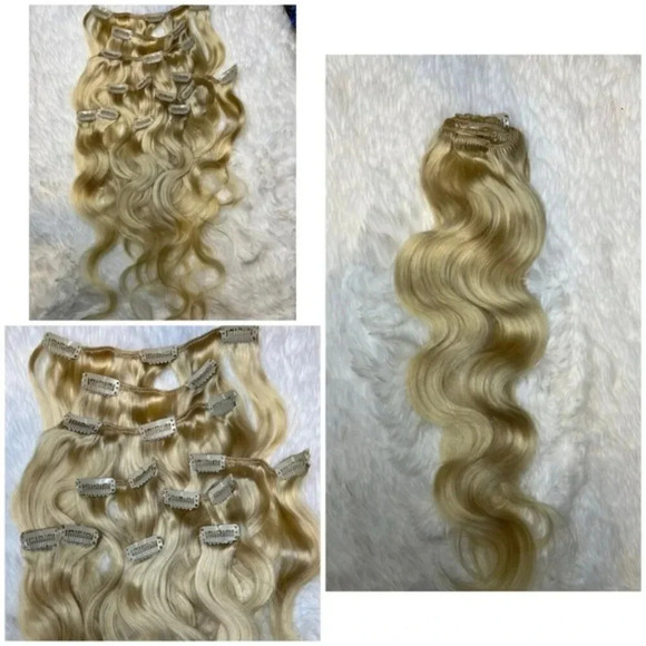 24 Inch Human hair Light Blonde Clip in extensions - Picture 1 of 7